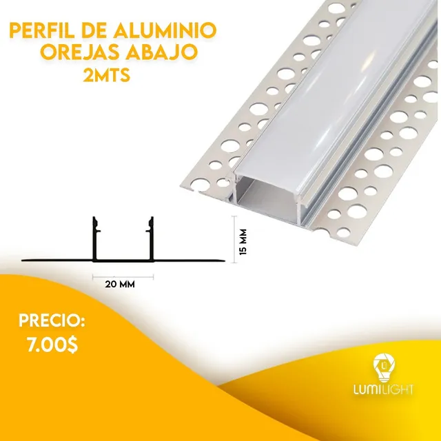 Perfil Aluminio Para Drywall.. Orejas Abajo 2 Mts