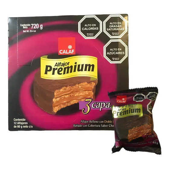 Display Alfajor Premium Calaf 12 Unidades 60 Grs