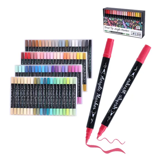 80 Plumones Punta Pincel Marcadores Acrílico Colores Brush