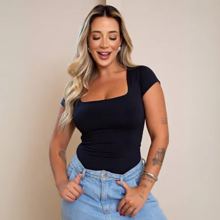 Blusa Feminina Suplex Decote Quadrado Premium Elegante Moda