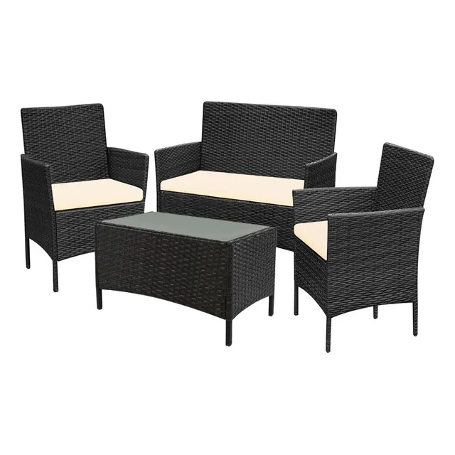 Sala Exterior Tipo Rattan Para Jardin 4pzas + Cojines