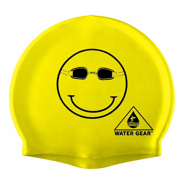Gear Agua Swim Cap   gorra Diseño Cara Feliz Negro Sobre