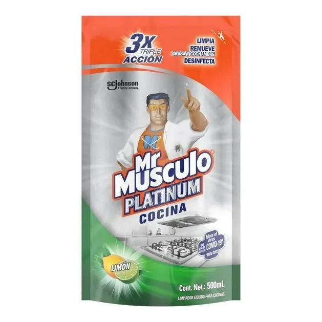 5 Pzas Desengrasante Mr Músculo Platinum Limón Repuesto 500m