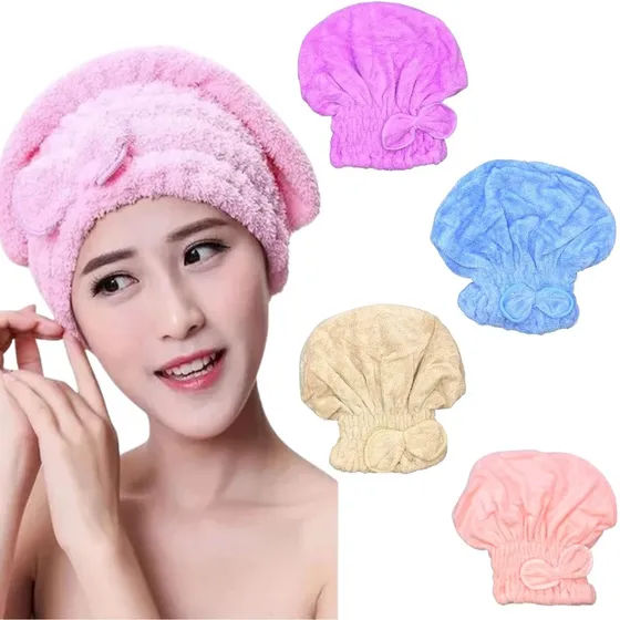 Kit 2 Toucas De Banho Microfibra Secagem Rápida Secar Cabelo Cor Sortidas Liso