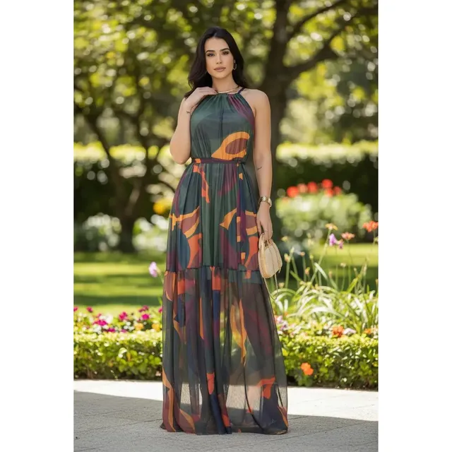 Vestido De Tule Estampado Espanha