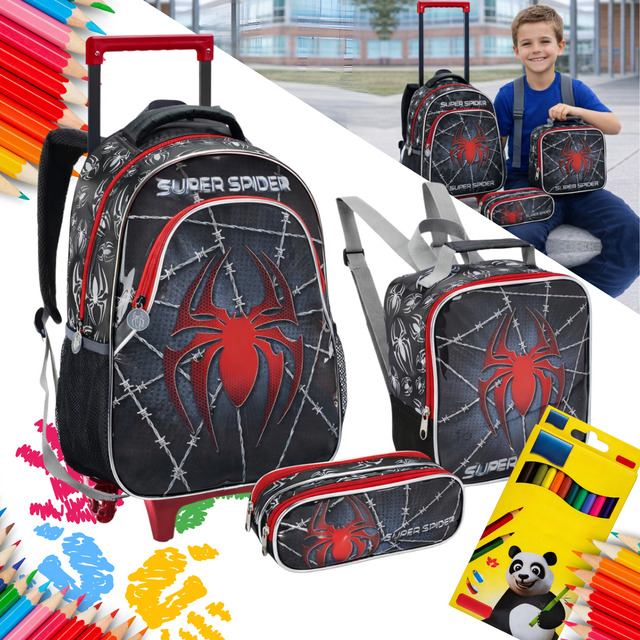 Kit Mochila Rodinhas Infantil Spider Material Escolar Aranha Kit Mochila Rodinhas Infantil Spider Material Escolar Aranha