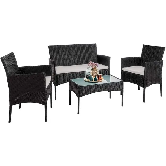 Juego Living Jardín Ratan Mesa + Sillon 2 Cuerpos + Asientos