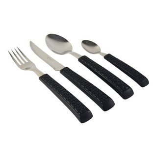 Faqueiro Em Aço Inox Com Cabo Rattan Preto (16 Peças) Faqueiro Em Aço Inox Com Cabo Rattan Preto (16 Peças)