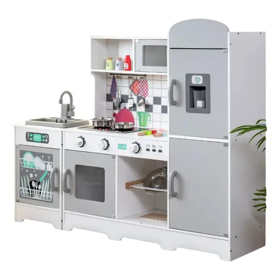 Cocina Infantil En Madera Luz, Sonidos Y Agua + Set De Loza