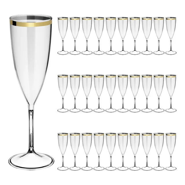 Taças De Espumante Acrílico 170ml 50pcs Borda Dourada Prime