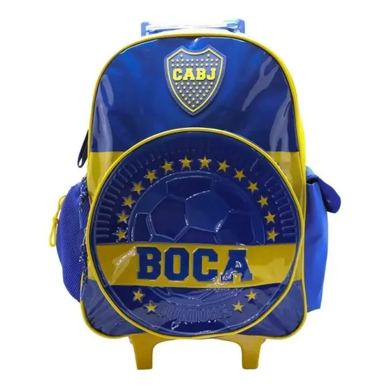 Mochila Con Carro 18 Club Atletico Boca Juniors + Plancha De Stickers Escolar Cresko Bo465