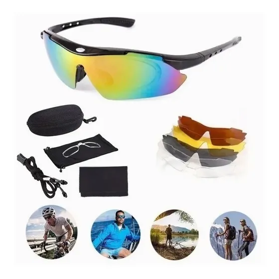 Lentes Deportivos 5 En 1, Bicicleta Outdoor Running Lente Vistoso Armazón Negro