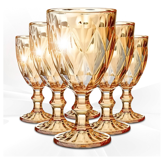 Jogo 6 Taças Diamante Copo De Vidro Transparente 320ml Âmbar Jogo 6 Taças Diamante Copo De Vidro Transparente 320ml Âmbar