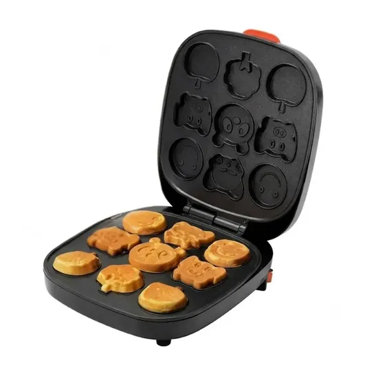 Wafflera Maquina Figuras Divertidas Sokany 1100W 9 Cavidades Acero Negro Preparar Waffles Desayuno Postres Cocina Hogar Disparo