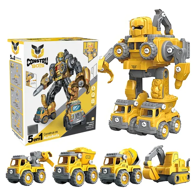 Robô Carrinho Brinquedo 5 Em 1 Construbots Monta E Desmonta Educativo Infantil Com Ferramentas Criativas Robô Transformável Interativo Meninos E Meninas