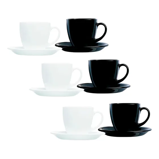 Set X 6 Taza Vidrio Templado Black & White Luminarc Carine Blanco Y Negro Carine