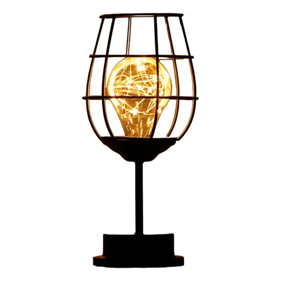 Velador Escritorio Led Luz Calida Lámpara Hierro Pilas Retro Estructura Copa Negra