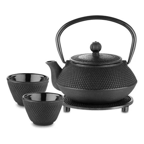 Tetera+posa Tetera Hierro Fundido+infusor Ac Inox+ 2 Cuencos