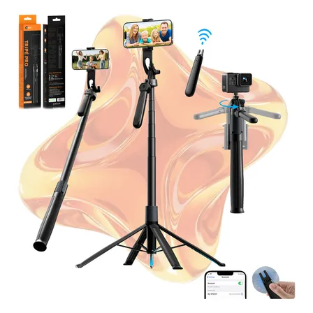 Basike Tripé 1,80m Bastão Portátil Profissional Com Controle Remoto Para Telefone Celular E Camera Gopro Ringlight... Preto-a