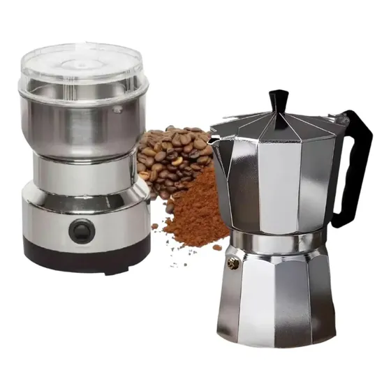 Moledor Eléctrico Café + Cafetera Italiana Express 9 Tazas