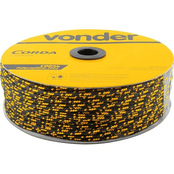 Corda Multifilamento Trançada 6mm 165m Vonder Preto/amarelo