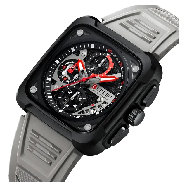 Reloj Curren 8461 Hombre Negro Silicon Hebilla