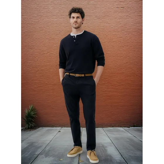 Calça Masculina Taper Em Sarja Com Linho Hering