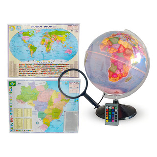 Kit Globo Terrestre 30cm Led Rgb Lupa E Mapas Brasil E Mundi Kit Globo Terrestre 30cm Led Rgb Lupa E Mapas Brasil E Mundi