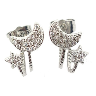 Aretes Luna Y Estrella Oro Laminado Blanco 18k Arracadas Aretes Luna Y Estrella Oro Laminado Blanco 18k Arracadas