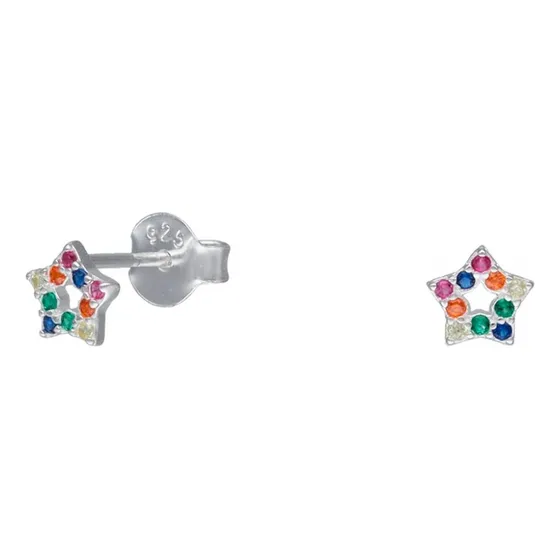 Aros Estrellas Circones Multicolor De Plata 