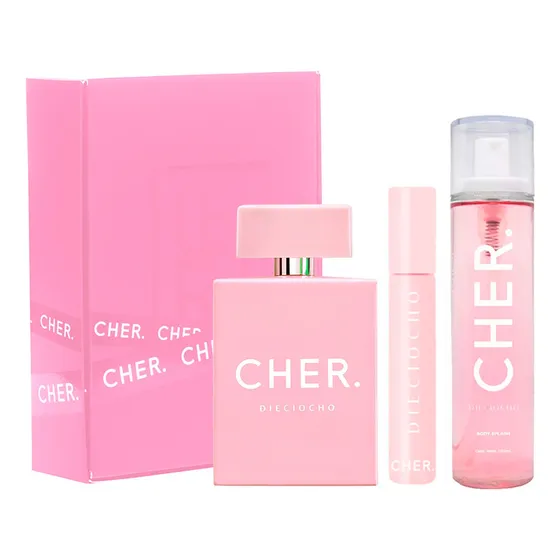 Set Perfume Mujer Cher Dieciocho 50 Ml + Talla + Body Splash