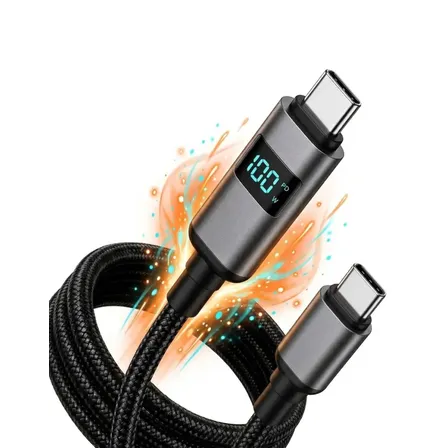 Cabo Carregador Strimtech 100W Turbo USB-C para USB-C com Visor LED e Nylon Trançado