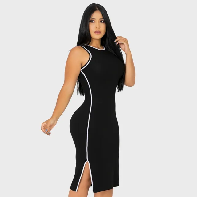 Vestido Midi Canelado Premium Regata Casual Básico Modelador