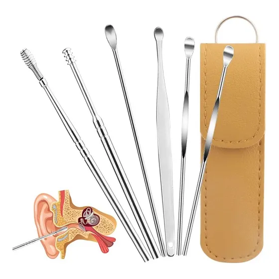 Kit 6 Piezas Colector De Cera De Oído De Acero Inoxidable