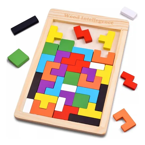 Juego Tangram En Madera De Colores, Puzle Didáctico Infantil