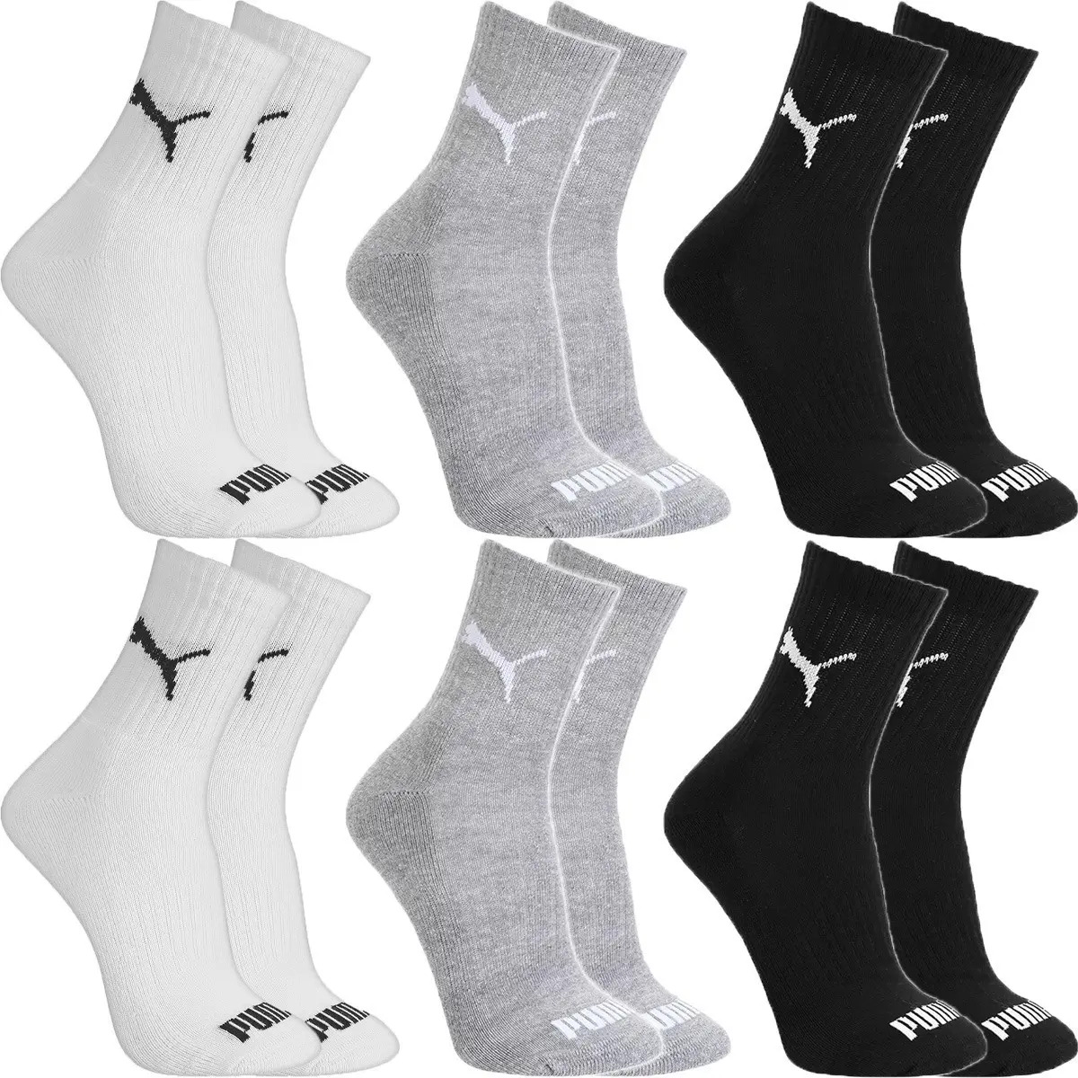 Kit 6 Pares Meias Puma Algodão Cano Médio Alto Atoalhado 2 Pretas, 2 Cinzas E 2 Brancas Kit 6 Pares Meias Puma Algodão Cano Médio Alto Atoalhado 2 Pretas, 2 Cinzas E 2 Brancas