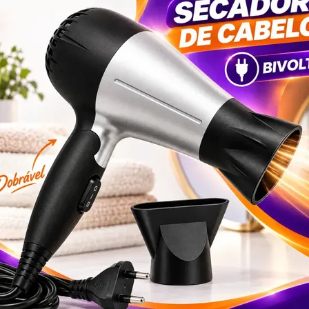 Secador Cabelo 1200W Bivolt Portátil Viagem Dobrável Pequeno Leve Compacto Profissional Bico Direcionador
