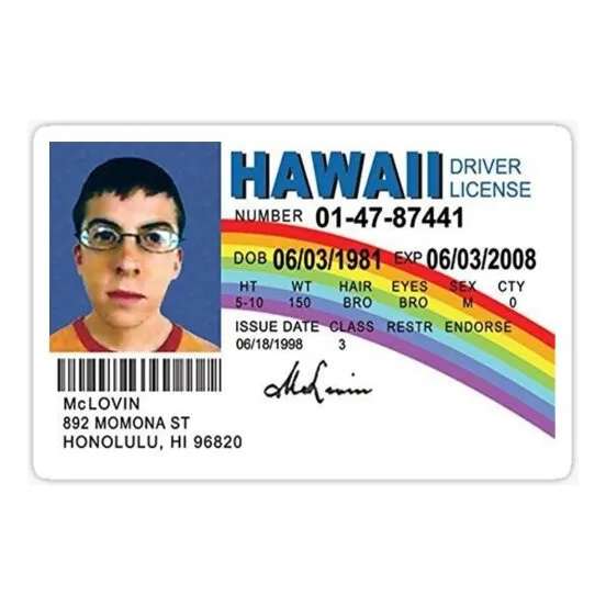 Credencial Superbad Licencia De Conducir Mclovin Supercool