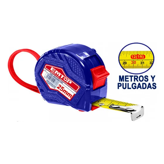 Metro Cinta Métrica Retractil Emtop 5 Mt 25mm Medir Pulgada