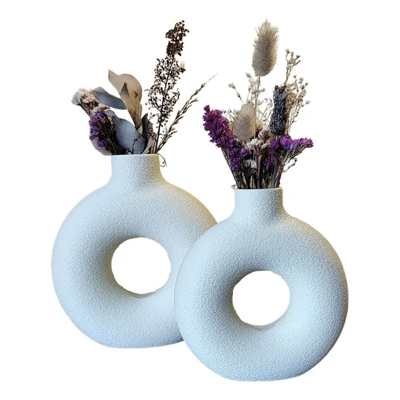 Florero Nordico Donut Moderno Texturado Set X2 Deco Dona 3d