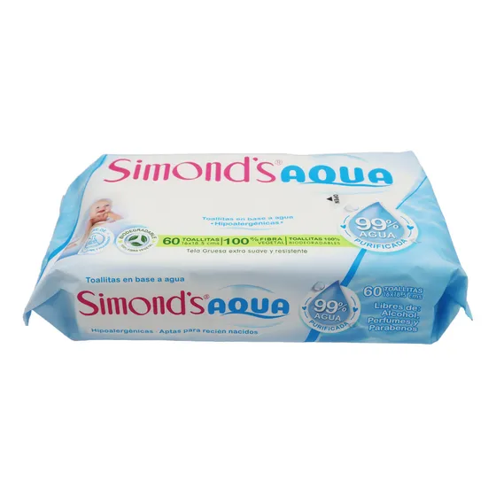 Toallitas Húmedas Simond's Aqua 60 Unid. Hipoalergénicas