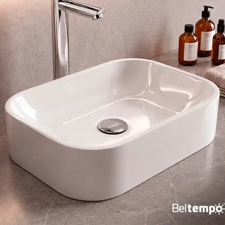 Foto de Cuba Pia De Apoio Sobrepor Retangular 37x27 Branca Para Banheiro Lavabo Beltempo BT-2010