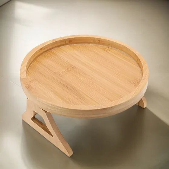 Mesa Lateral Redonda De Madera Para Sofá Con Patas Plegables