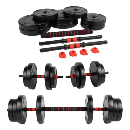 Kit Mancuernas Y Barra 30 Kg Discos Pvc Con Tope A Rosca Conversor
