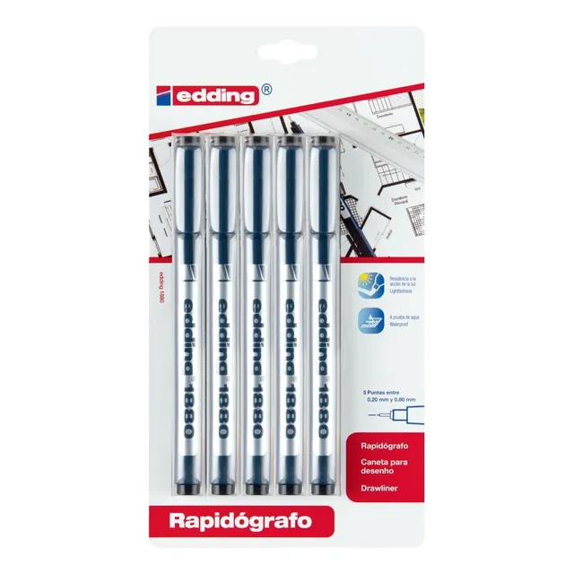 Set Rapidógrafo Negro Edding 1880 X 5 Uds