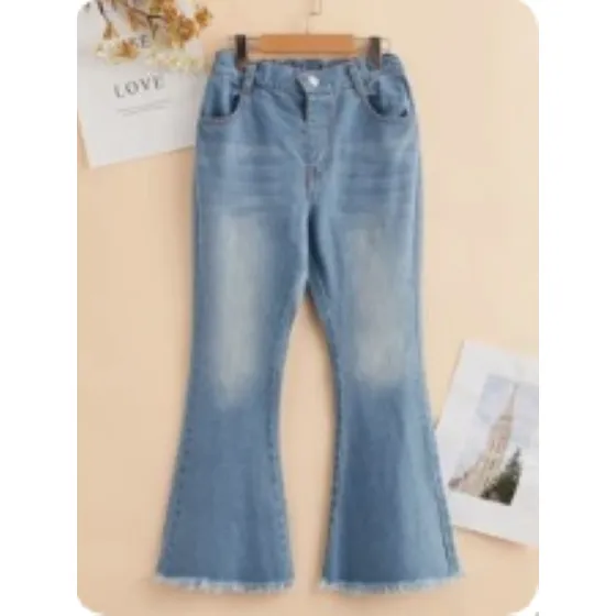 Niñas Jeans De Pierna Amplia Ribete Crudo
