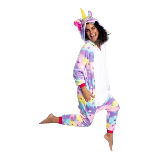 Pijama Kigurumi Unicórnio Plush Adulto Sem Gênero Botões