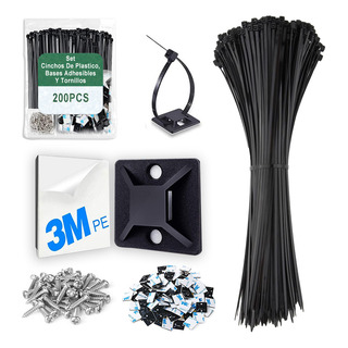 200 Pz Set Cinchos De Plastico, Bases Adhesibles Y Tornillos 200 Pz Set Cinchos De Plastico, Bases Adhesibles Y Tornillos