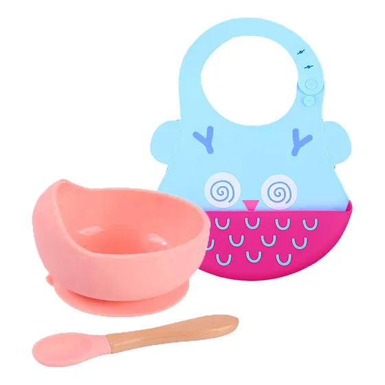 Set De Alimentación Babero Con Cuenco Y Cuchara Para Bebé