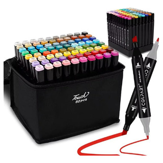 Kit 80 Canetas Marcador Ponta Dupla Touch Estojo Bolsa Cor Kit 80 Canetas Marcador Ponta Dupla Touch Estojo Bolsa Cor